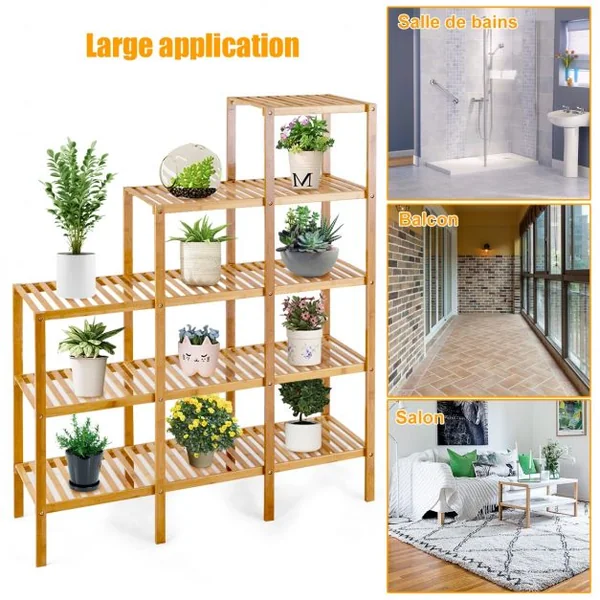 Bibliothèque de Rangement en Bambou pour Livres/Plantes/Fleurs Présentation pour Collections