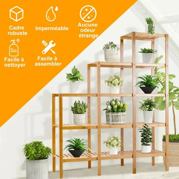 Bibliothèque de Rangement en Bambou pour Livres/Plantes/Fleurs Présentation pour Collections