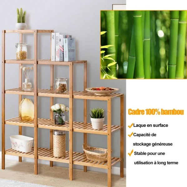Bibliothèque de Rangement en Bambou pour Livres/Plantes/Fleurs Présentation pour Collections