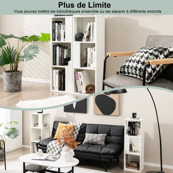 Bibliothèque en Bois avec Etagère Asymétrique et 6 Compartiments pour Salon Chambre 33 x 33 x 100,5 cm Brun Rustique/Blanc