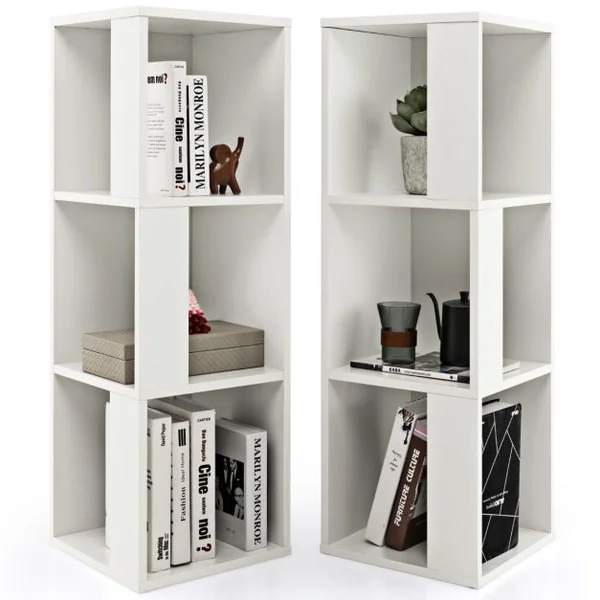 Bibliothèque en Bois avec Etagère Asymétrique et 6 Compartiments pour Salon Chambre 33 x 33 x 100,5 cm Brun Rustique/Blanc