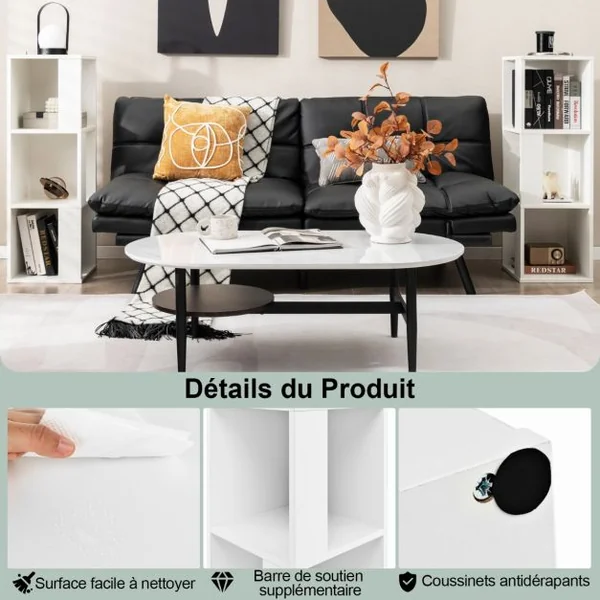 Bibliothèque en Bois avec Etagère Asymétrique et 6 Compartiments pour Salon Chambre 33 x 33 x 100,5 cm Brun Rustique/Blanc