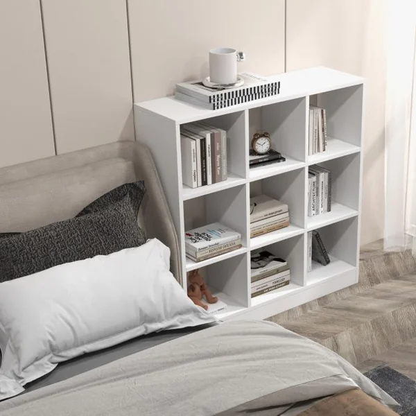 Bibliothèque en Cube avec Dispositif Anti-basculement, Étagère à Livres avec 9 Compartiments pour Salon et Bureau Blanc