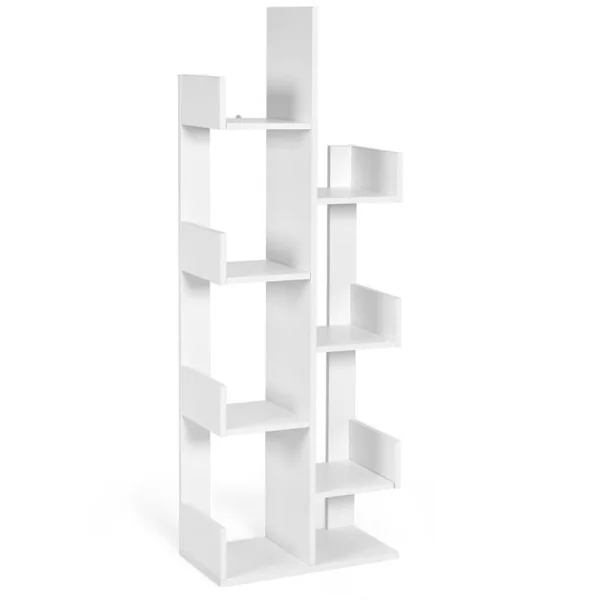 Bibliothèque en Forme d'Arbre à 8 Niveaux Étagère de Rangement Etagère à Livres avec Dispositif Anti-basculement Blanc