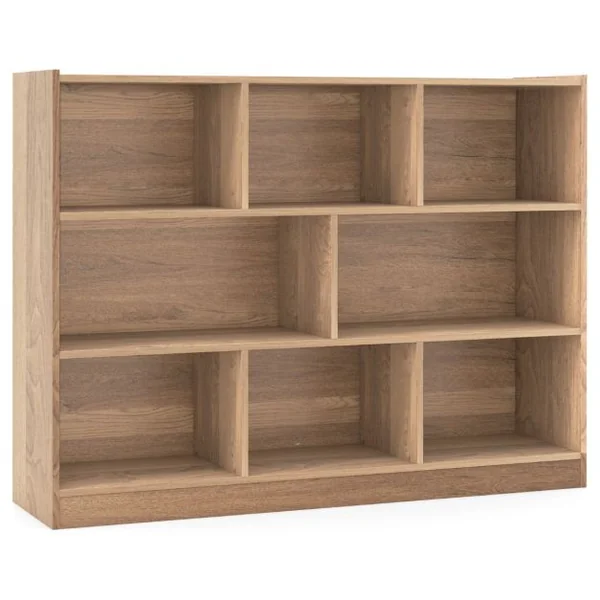 Bibliothèque Enfants à 3 Niveaux avec 8 Cases Étagère à Livres Enfant avec Espace de Rangement Charge 60kg 122 x 32 x 93 CM Naturel
