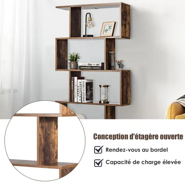 Bibliothèque Etagère de Rangement pour Livres 70 x 24 x 158 cm Style Industriel 5 Niveaux Brun Rustique