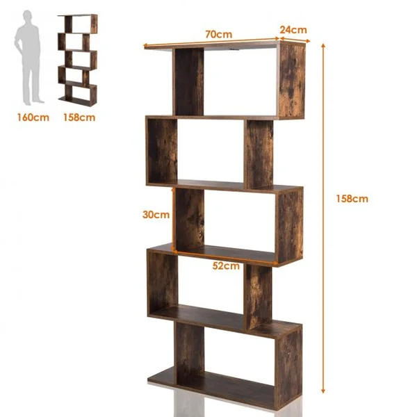 Bibliothèque Etagère de Rangement pour Livres 70 x 24 x 158 cm Style Industriel 5 Niveaux Brun Rustique