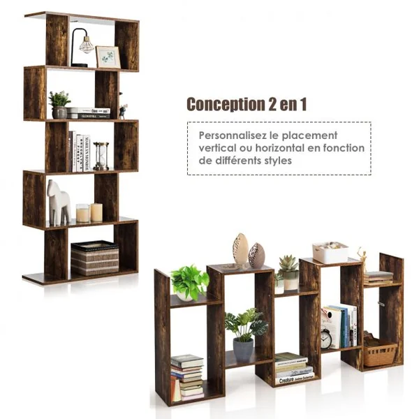 Bibliothèque Etagère de Rangement pour Livres 70 x 24 x 158 cm Style Industriel 5 Niveaux Brun Rustique