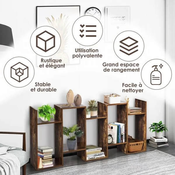 Bibliothèque Etagère de Rangement pour Livres 70 x 24 x 158 cm Style Industriel 5 Niveaux Brun Rustique
