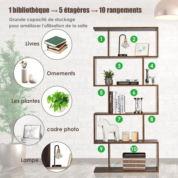 Bibliothèque Etagère de Rangement pour Livres 70 x 24 x 158 cm Style Industriel 5 Niveaux Brun Rustique