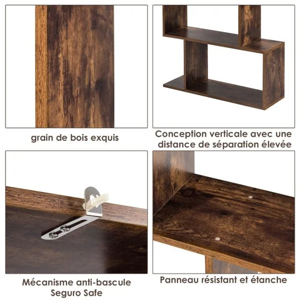 Bibliothèque Etagère de Rangement pour Livres 70 x 24 x 158 cm Style Industriel 5 Niveaux Brun Rustique