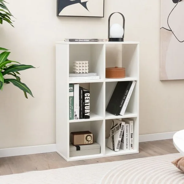 Bibliothèque Meuble de Rangement Cube avec 6 Casiers Ouverts Étagère 4 Niveaux avec Dispositif Anti-basculement Blanc