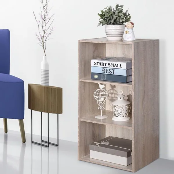 Bibliothèque Ouverte Multi-niveaux Autoportante Meuble de Rangement pour Chambre Salon en MDF, 42,2x29,4x53,5cm, Chêne