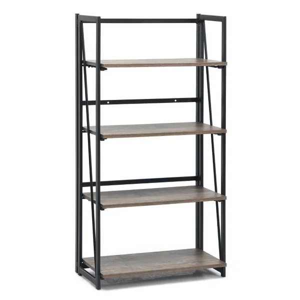Bibliothèque Pliable à 4 Niveau avec Étagère Amovible Étagère de Rangement avec Kit Anti-basculement Style Industriel Brun rustique