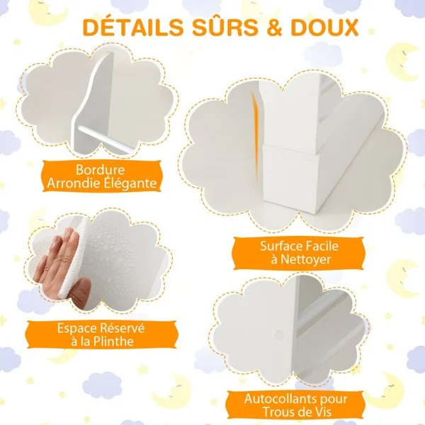 Bibliothèque pour Enfant à 3 Niveaux Anti- Basculement Étagère pour Jouets/ Livres L98 x P14 x H114 cm Blanc