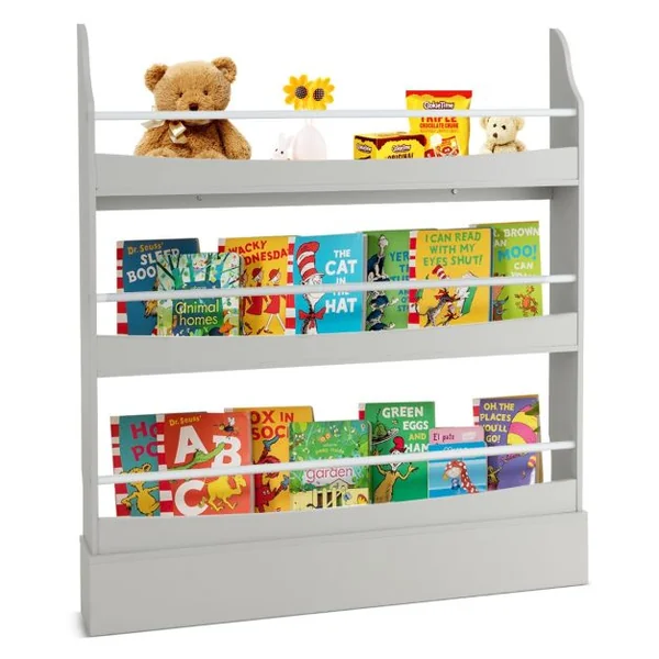 Bibliothèque pour Enfant à 3 Niveaux Anti- Basculement Étagère pour Jouets/ Livres L98 x P14 x H114 cm Gris
