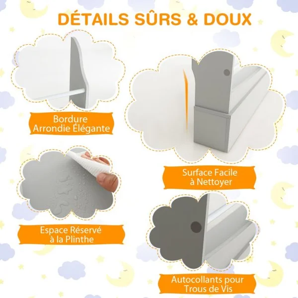 Bibliothèque pour Enfant à 3 Niveaux Anti- Basculement Étagère pour Jouets/ Livres L98 x P14 x H114 cm Gris