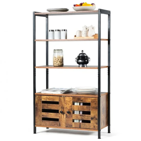Bibliothèque Rétro avec 3 Etagères et 2 Portes à Volets Style Industrielle 70x30x121cm