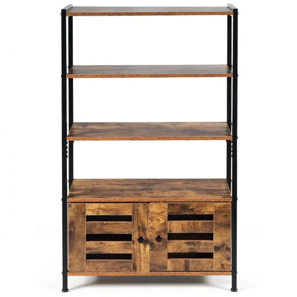 Bibliothèque Rétro avec 3 Etagères et 2 Portes à Volets Style Industrielle 70x30x121cm