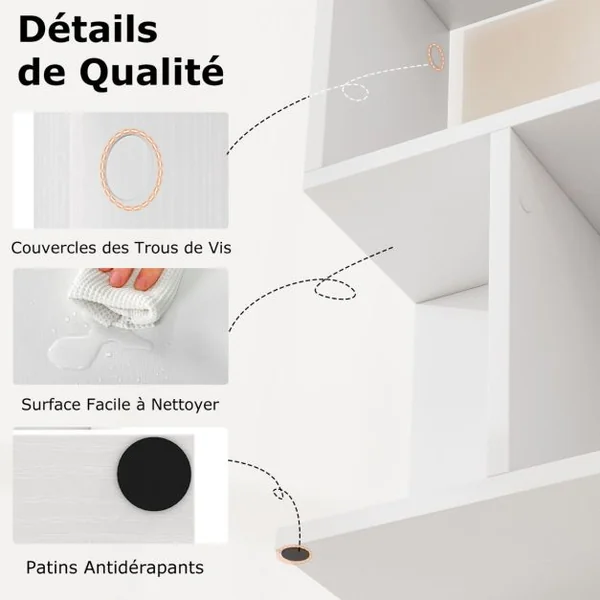 Bibliothèque à 3 Niveaux Etagère de Présentation pour Petit Espace Table d'Appoint Autoportante Blanc