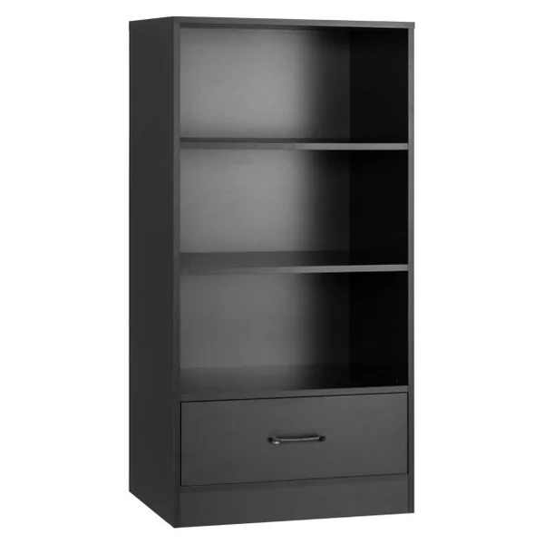 Bibliothèque à 4 Niveaux 60 x 38 x 120 CM Tiroir Dispositif Anti-basculement Meuble/Étagère de Rangement Noir/Blanc/Gris
