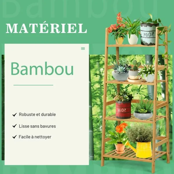 Bibliothèque à 4 Étages en Bambou Étages de Rangement pour Séjour Cuisine Bureau Marron/Nature