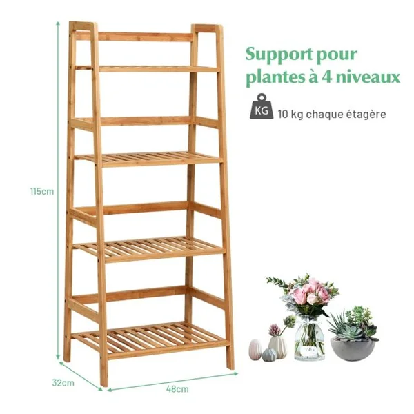 Bibliothèque à 4 Étages en Bambou Étages de Rangement pour Séjour Cuisine Bureau Marron/Nature