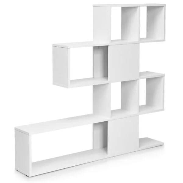Bibliothèque à 5 Niveaux 120x19,5x109 CM Étagère de Rangement avec Dispositif Anti-basculement et Patins Antidérapants Blanc et Noir/Blanc/Café