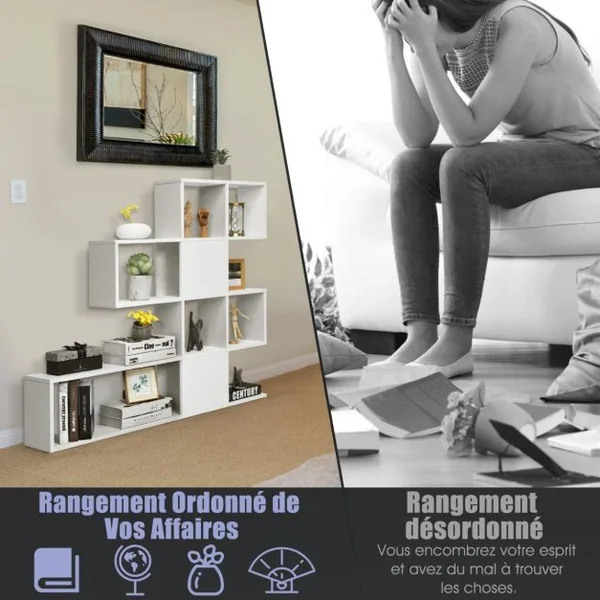 Bibliothèque à 5 Niveaux 120x19,5x109 CM Étagère de Rangement avec Dispositif Anti-basculement et Patins Antidérapants Blanc et Noir/Blanc/Café