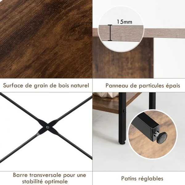 Bibliothèque à 5 Niveaux Style Industriel Etagère de Rangement Moderne Capacité 100 Kg en Acier 74x30x155cm Brun