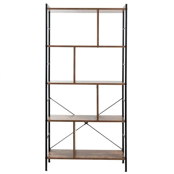 Bibliothèque à 5 Niveaux Style Industriel Etagère de Rangement Moderne Capacité 100 Kg en Acier 74x30x155cm Brun