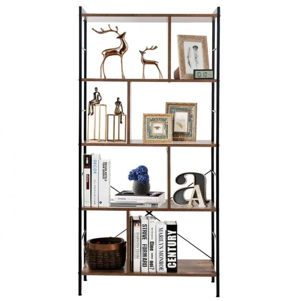 Bibliothèque à 5 Niveaux Style Industriel Etagère de Rangement Moderne Capacité 100 Kg en Acier 74x30x155cm Brun