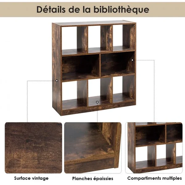 Bibliothèque Étagère de Rangement pour Livres Style Industriel Meuble de Rangement 86 x 28 x 94cm