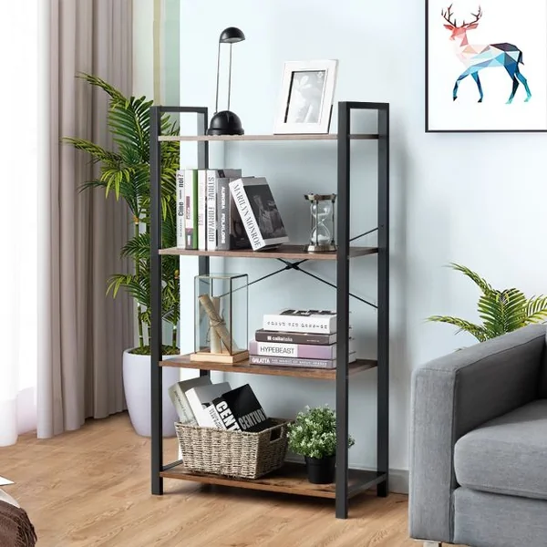 Bibliothèque Étagère de Rangement à 4 Niveaux 66x30x120cm Marron Rustique