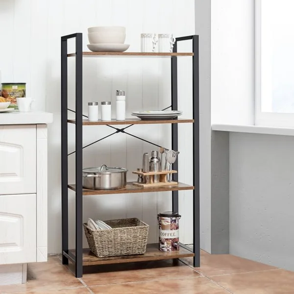 Bibliothèque Étagère de Rangement à 4 Niveaux 66x30x120cm Marron Rustique
