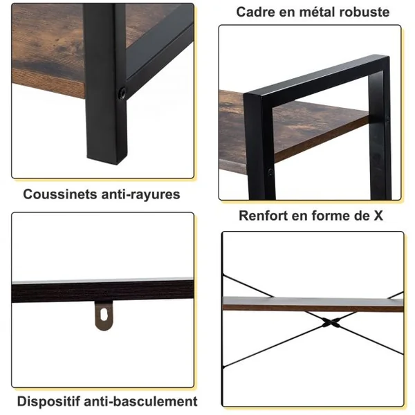 Bibliothèque Étagère de Rangement à 4 Niveaux 66x30x120cm Marron Rustique