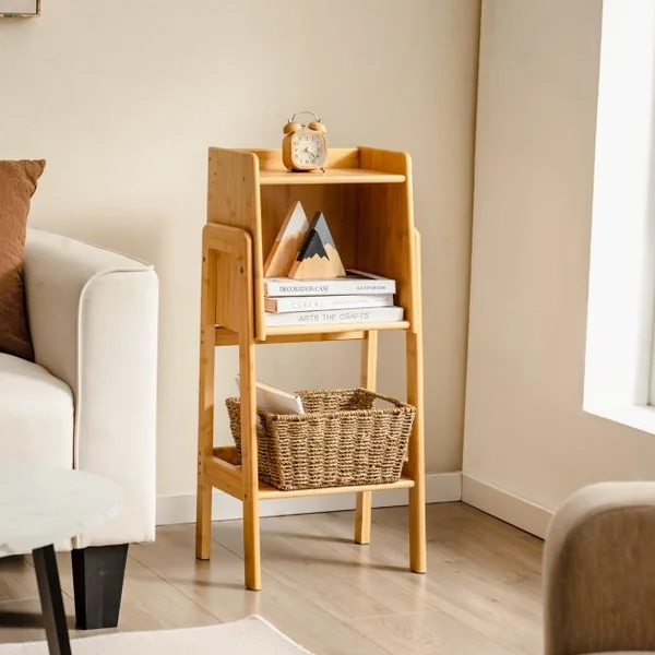 Bibliothèque Étagère Rangement en Bambou Meuble Case Compartiment Cube Pieds Bords Surélevés 27 x 37 x 80CM Naturel
