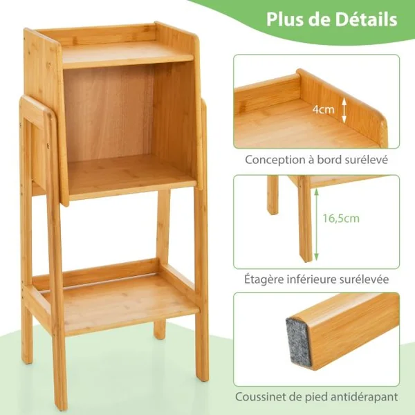 Bibliothèque Étagère Rangement en Bambou Meuble Case Compartiment Cube Pieds Bords Surélevés 27 x 37 x 80CM Naturel