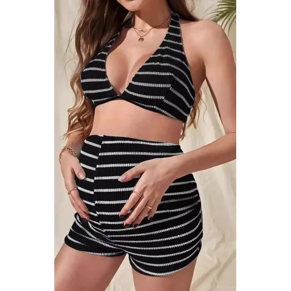 Bikini Grossesse Rayé Noir Et Blanc