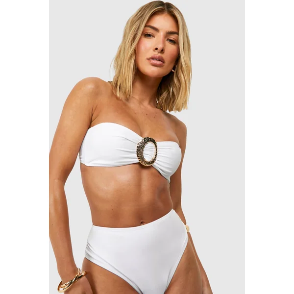 Bikini à détails dorés avec haut bandeau et bas taille haute