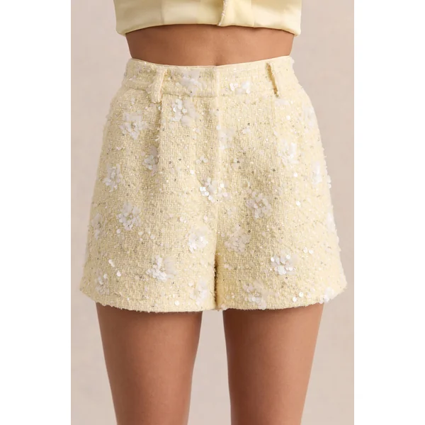 Blaise | Short citron en bouclé orné