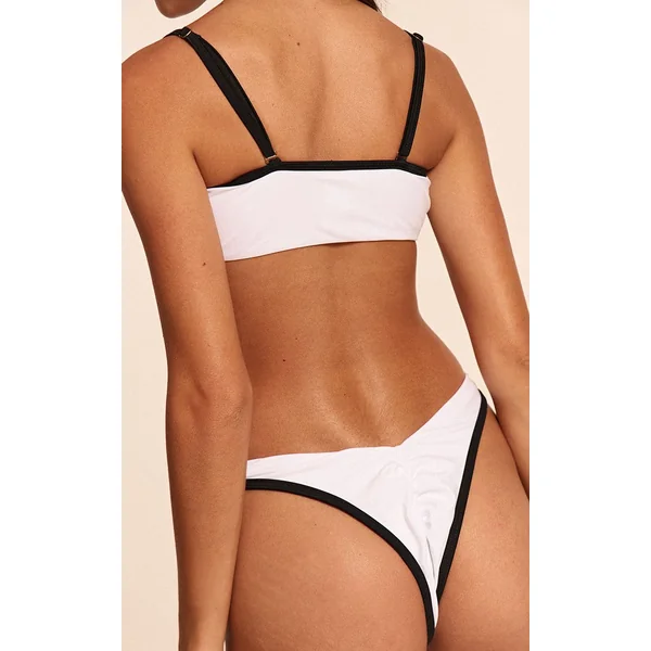 Blanc Bas De Bikini Scrunch À Liseré Contrasté