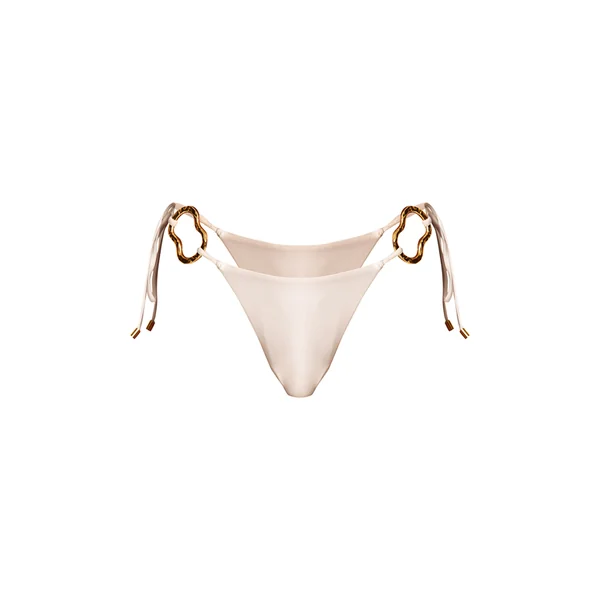 Blanc Bas De Bikini À Nouer Sur Les Côtés Blanc Brillant Avec Finitions Dorées