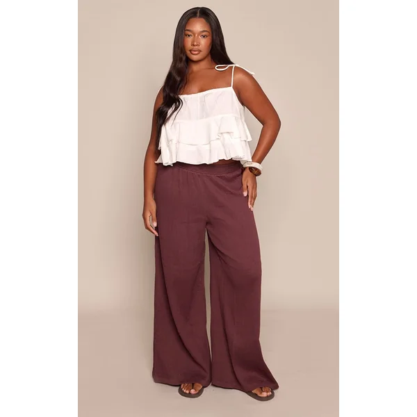 Blanc Caraco Grande Taille En Coton Lin Avec Détails À Volants