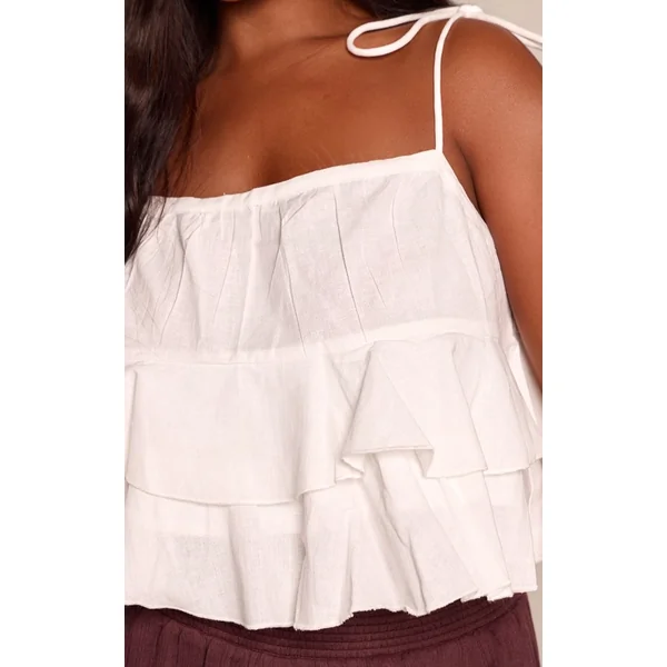 Blanc Caraco Grande Taille En Coton Lin Avec Détails À Volants