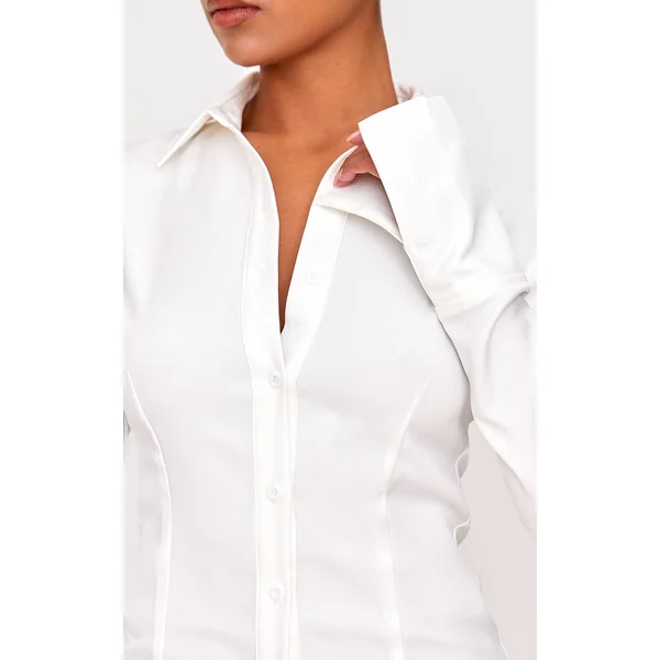 Blanc Chemise Cintrée Tissée À Fines Rayures