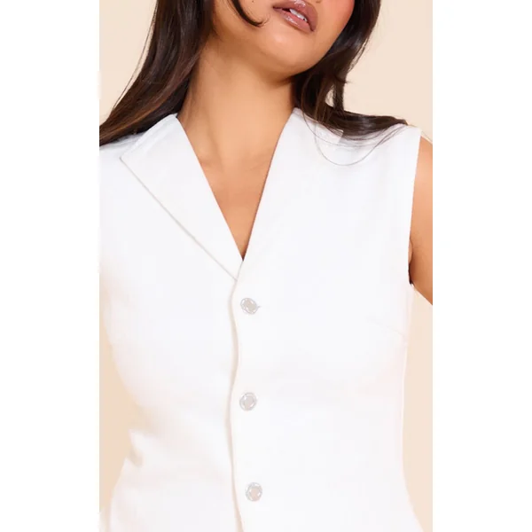 Blanc Chemise En Jean Bleu Vintage Sans Manches
