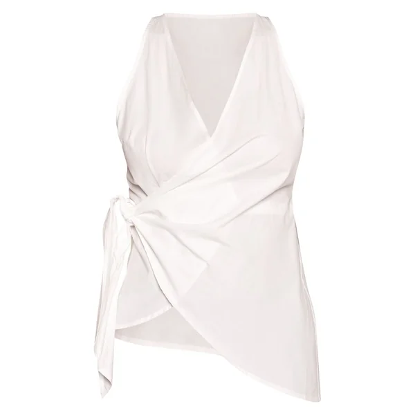 Blanc Chemise Sans Manches À Rayures Avec Détail Nœud Noué