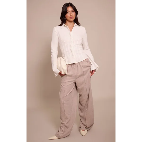 Blanc Chemise À Manches Évasées Avec Détail Froncé À La Taille