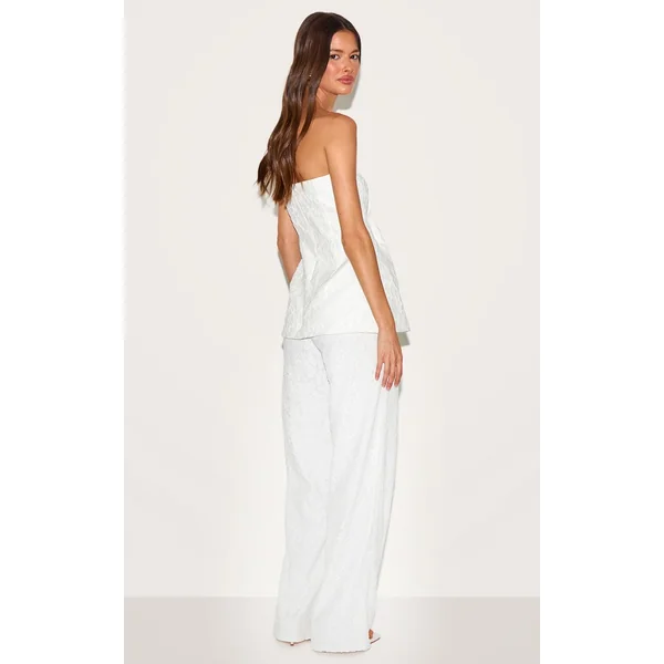 Blanc Combinaison Pantalon Droit À Superposition Bandeau En Dentelle